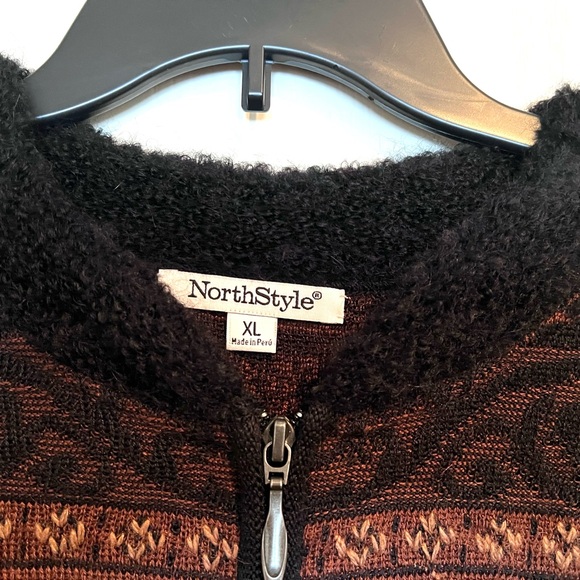 NorthStyle Cardigan Alpaca Blend Brown and Black Zip-Up XL Made in Peru - Picture 4 of 4
